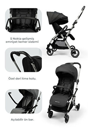Kanz Marcus Kolay Katlanabilen Kabin Travel Sistem Bebek Arabası Raisin Black