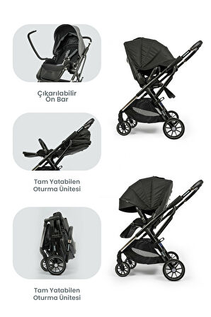 Kanz Thunder Kolay Katlanabilen Travel Sistem Bebek Arabası Oreoblack