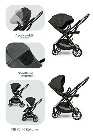 Kanz Thunder Kolay Katlanabilen Travel Sistem Bebek Arabası Oreoblack