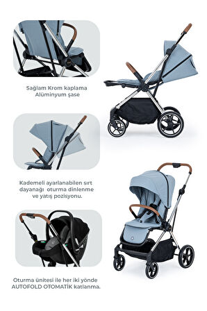 Kanz Snap Autofold Travel Sistem Bebek Arabası Foggy Blue