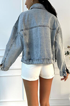 Kadın Oversize Denim Mavi Ceket