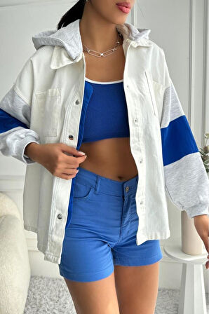 Kadın Oversize Çıkarılabilir Kapüşonlu Denim Bej Ceket