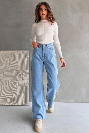 Yüksek Bel Geniş Paça Dikişsiz Paça Wide Leg Jean - 1419