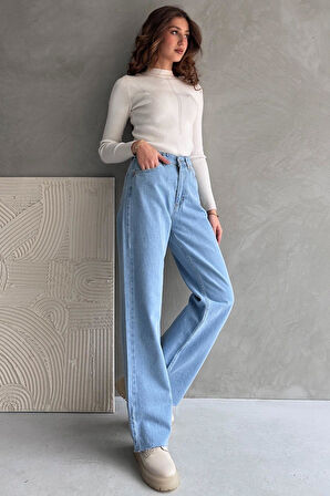 Yüksek Bel Geniş Paça Dikişsiz Paça Wide Leg Jean - 1419