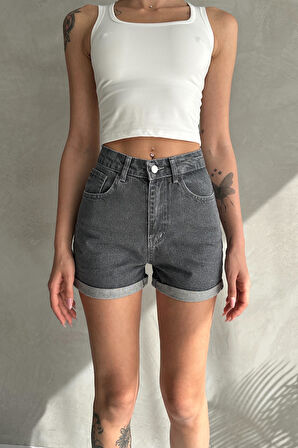 Duble Paça Kısa Düz Denim Şort