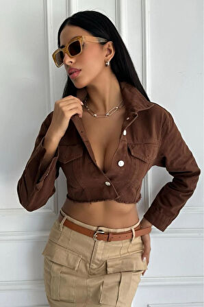 Kadın Etek Ucu Püsküllü Crop Denim Ceket