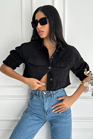 Kadın Etek Ucu Püsküllü Crop Denim Ceket