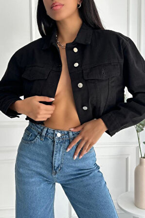 Kadın Etek Ucu Püsküllü Crop Denim Ceket