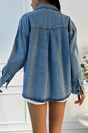 Kadın Oversize Mavi Denim Gömlek