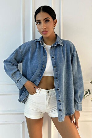Kadın Oversize Mavi Denim Gömlek