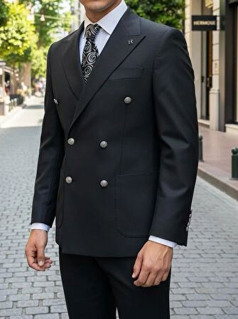 Siyah Metal Düğmeli Modern Fit Ceket