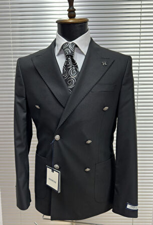 Siyah Metal Düğmeli Modern Fit Ceket