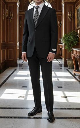 Modern Fit Kruvaze Siyah Takım Elbise