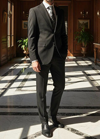 Modern Fit Kruvaze Siyah Takım Elbise