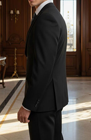 Modern Fit Kruvaze Siyah Takım Elbise