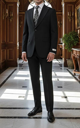 Modern Fit Kruvaze Siyah Takım Elbise