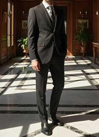 Modern Fit Kruvaze Siyah Takım Elbise