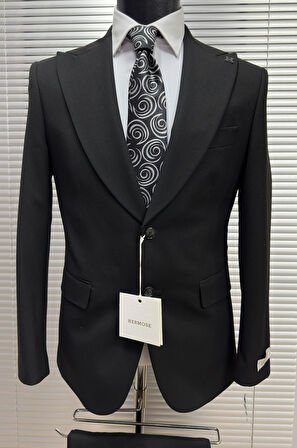 Modern Fit Kruvaze Siyah Takım Elbise