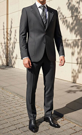 Yelekli Çizgili Takım Elbise – Modern Fit