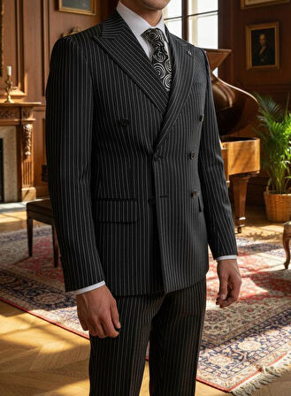 Modern Fit Kruvaze Çizgili Takım Elbise