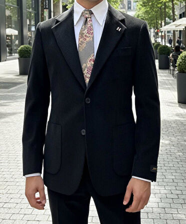 Modern Fit Siyah Kadife Ceket