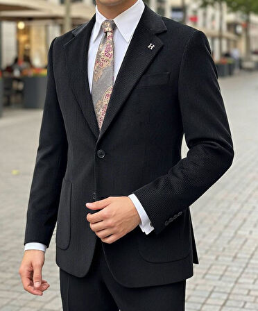 Modern Fit Siyah Kadife Ceket