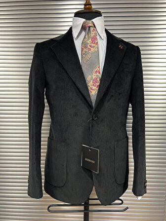 Modern Fit Siyah Kadife Ceket