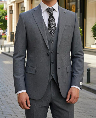 Mavi Yelekli Takım Elbise Modern Fit