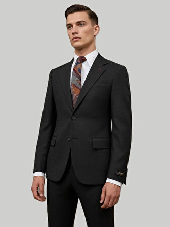 Hermose Siyah Dokulu Modern Fit Tek Düğmeli Ceket