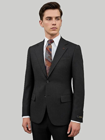 Hermose Siyah Dokulu Modern Fit Tek Düğmeli Ceket