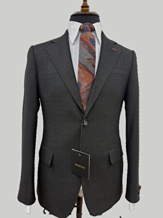 Hermose Siyah Dokulu Modern Fit Tek Düğmeli Ceket