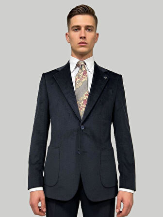 Hermose Lacivert Kadife Modern Fit Ceket