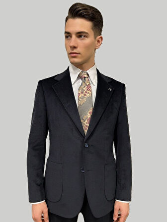 Hermose Lacivert Kadife Modern Fit Ceket