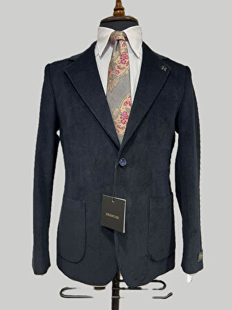 Hermose Lacivert Kadife Modern Fit Ceket