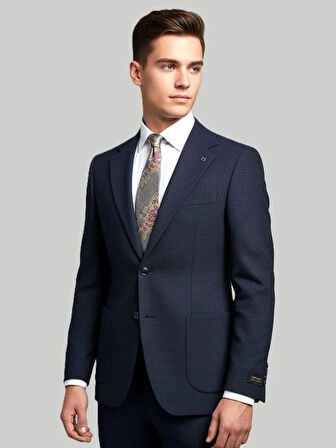 Hermose Lacivert Dokulu Modern Fit Ceket