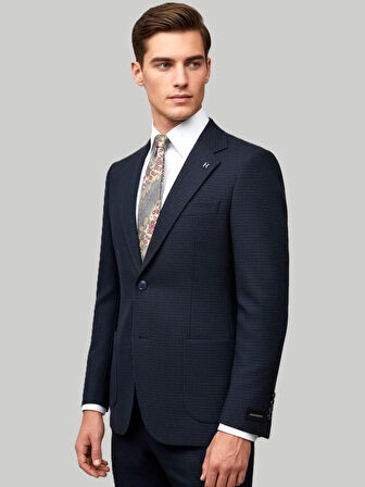 Hermose Lacivert Dokulu Modern Fit Ceket