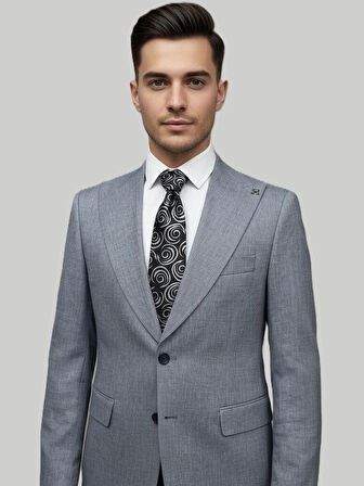 Hermose Gri Melanj Açık Mavi Kruvaze Takım Elbise – Modern Fit