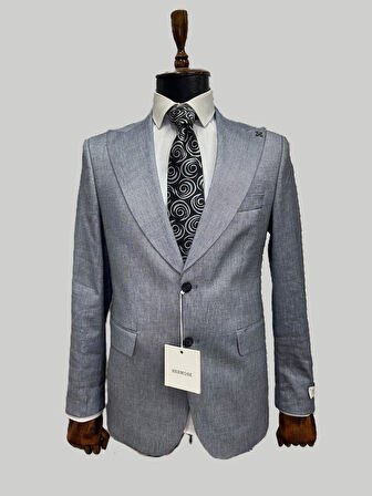 Hermose Gri Melanj Açık Mavi Kruvaze Takım Elbise – Modern Fit