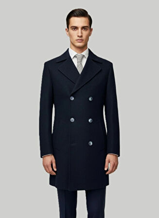 Hermose Lacivert Kruvaze Erkek Kaban