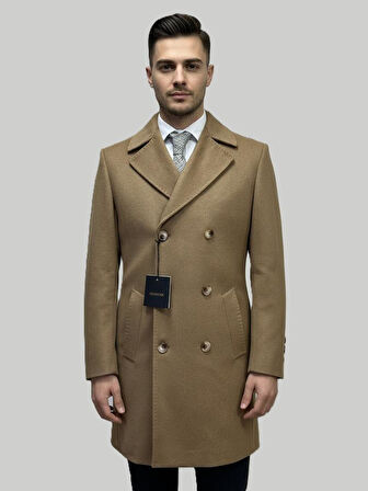 Hermose Camel Kruvaze Erkek Kaban