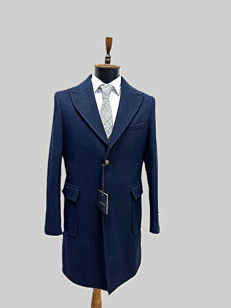 Hermose Lacivert Sivri Yaka Erkek Kaban