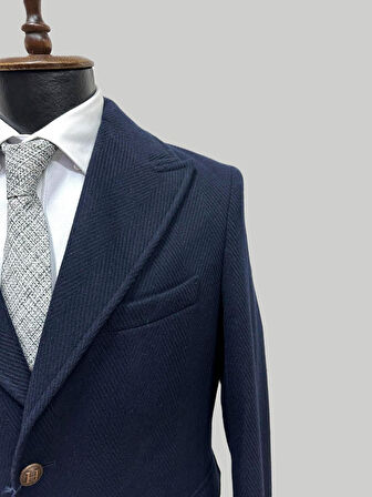 Hermose Lacivert Sivri Yaka Erkek Kaban