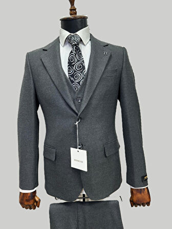 Hermose Antrasit Melanj Yelekli Kışlık Takım Elbise