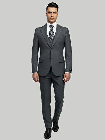 Hermose Antrasit Melanj Yelekli Kışlık Takım Elbise