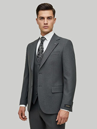 Hermose Antrasit Melanj Yelekli Kışlık Takım Elbise