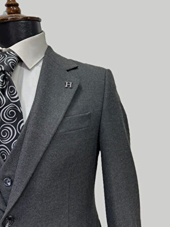 Hermose Antrasit Melanj Yelekli Kışlık Takım Elbise