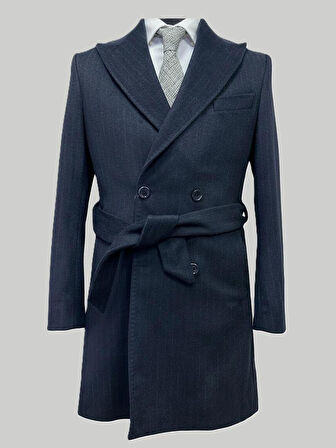 Hermose Lacivert Çizgili Erkek Kaban