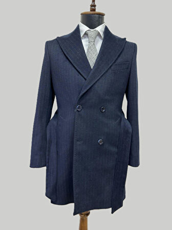 Hermose Lacivert Çizgili Erkek Kaban