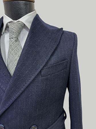 Hermose Lacivert Çizgili Erkek Kaban