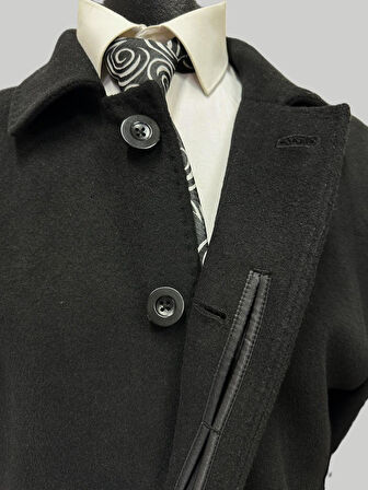 Hermose Siyah Klasik Erkek Kaban Uzun